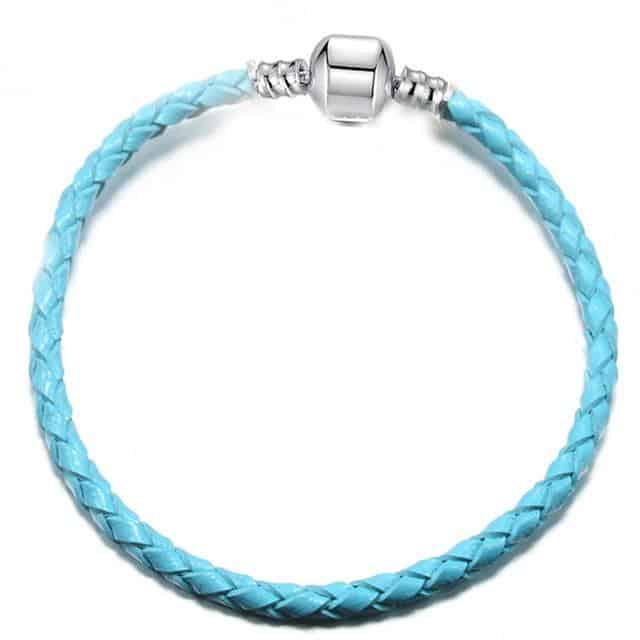 Bracelet Chat Cuir   Bleu Lagon 