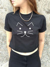 T-Shirt Crop-Top Femme Chat Géométrique
