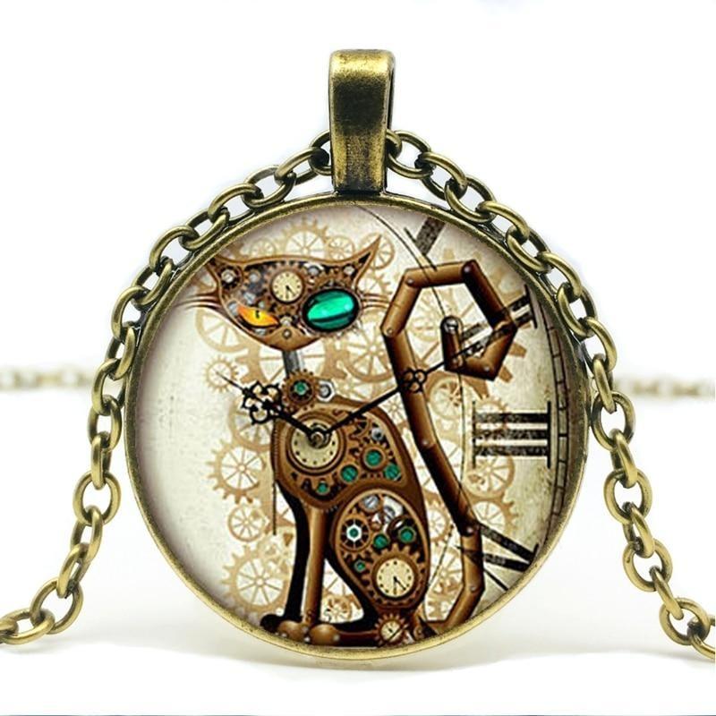 Pendentif Chat (Acier) Montre Steampunk