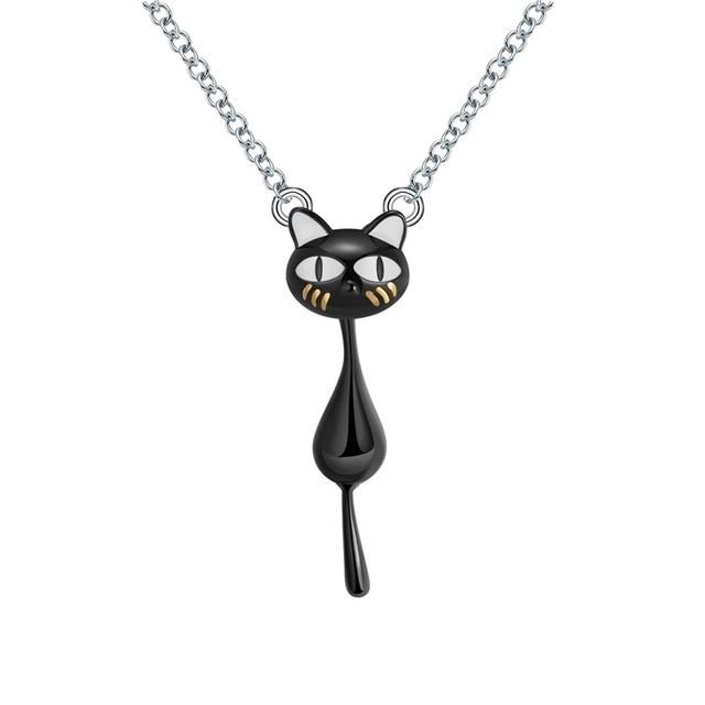 Pendentif Chat (Argent) Chat Noir Suspendu