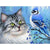 Peinture Chat Oiseau Bleu