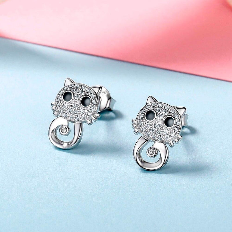 Boucles d'Oreilles Chat (Argent) Yeux Rêveurs