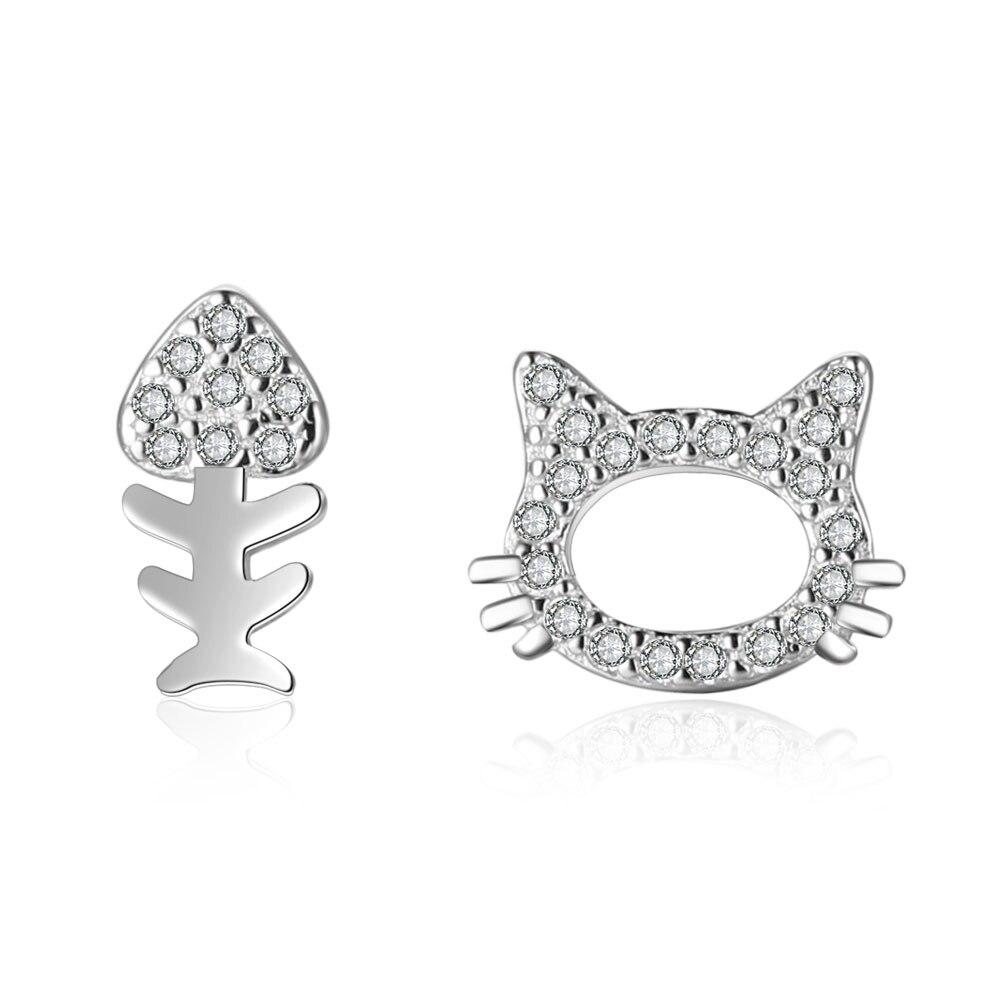 Boucles d'Oreilles Chat (Argent)  Arête en Cristal