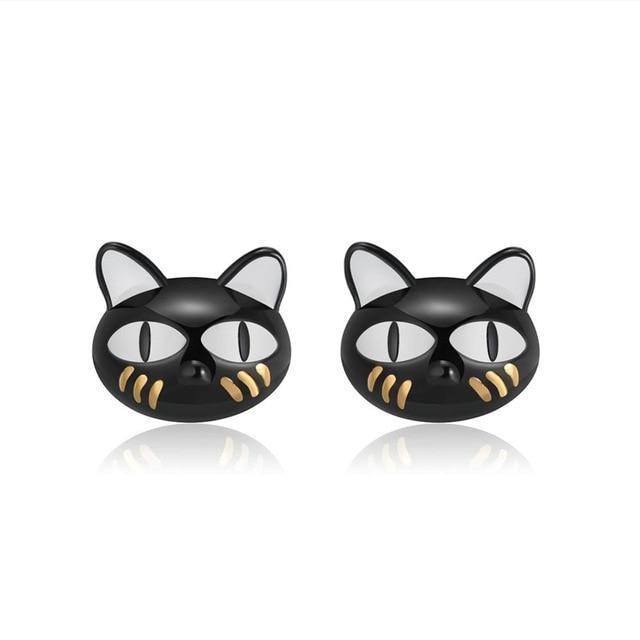 Boucles d'Oreilles Chat (Argent)  Tête 3D