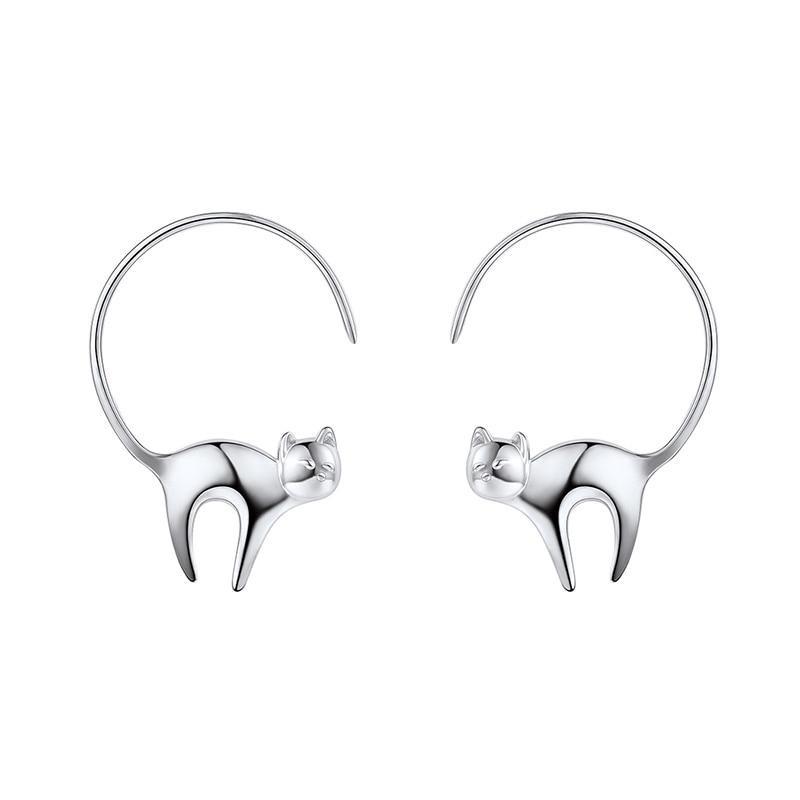 Boucles d'Oreilles Chat (Argent) Fantaisie Pendantes