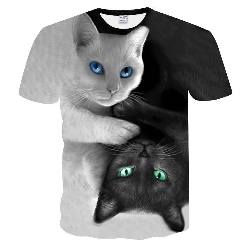 T-Shirt Homme Chat Noir et Blanc