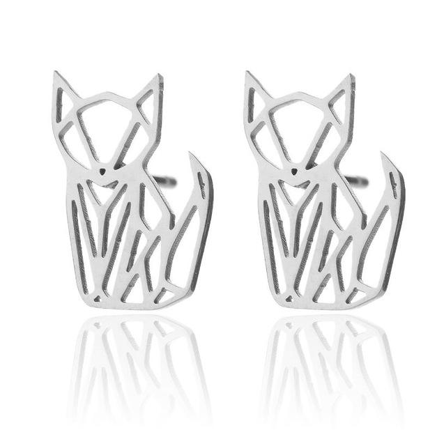 Boucles d'Oreilles Chat (Acier) Origami