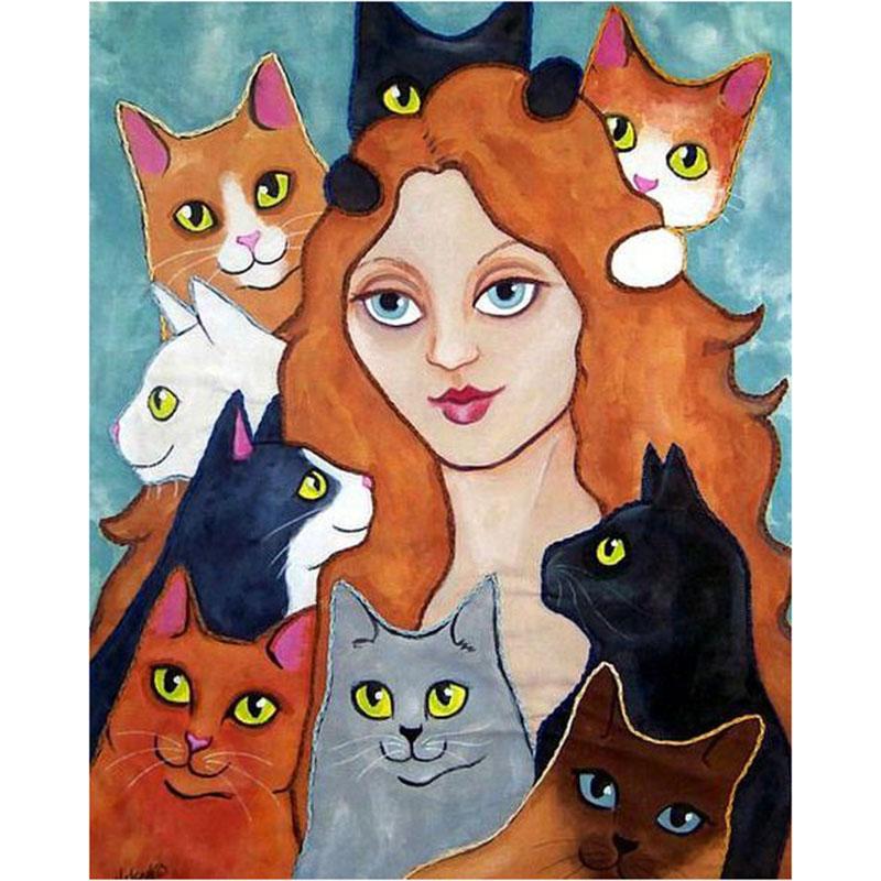 Peinture Chat Femme aux Chats