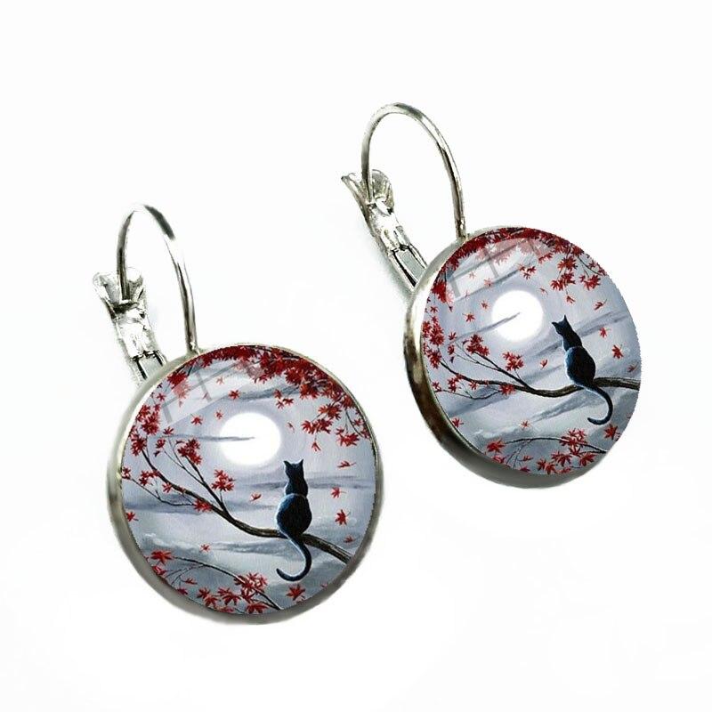 Boucles d'Oreilles Chat (Acier) Cabochon