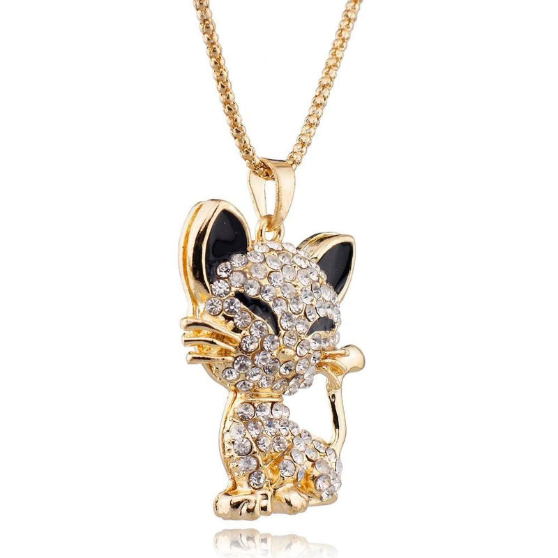 Pendentif Chat (Acier)Couvert de Diamants