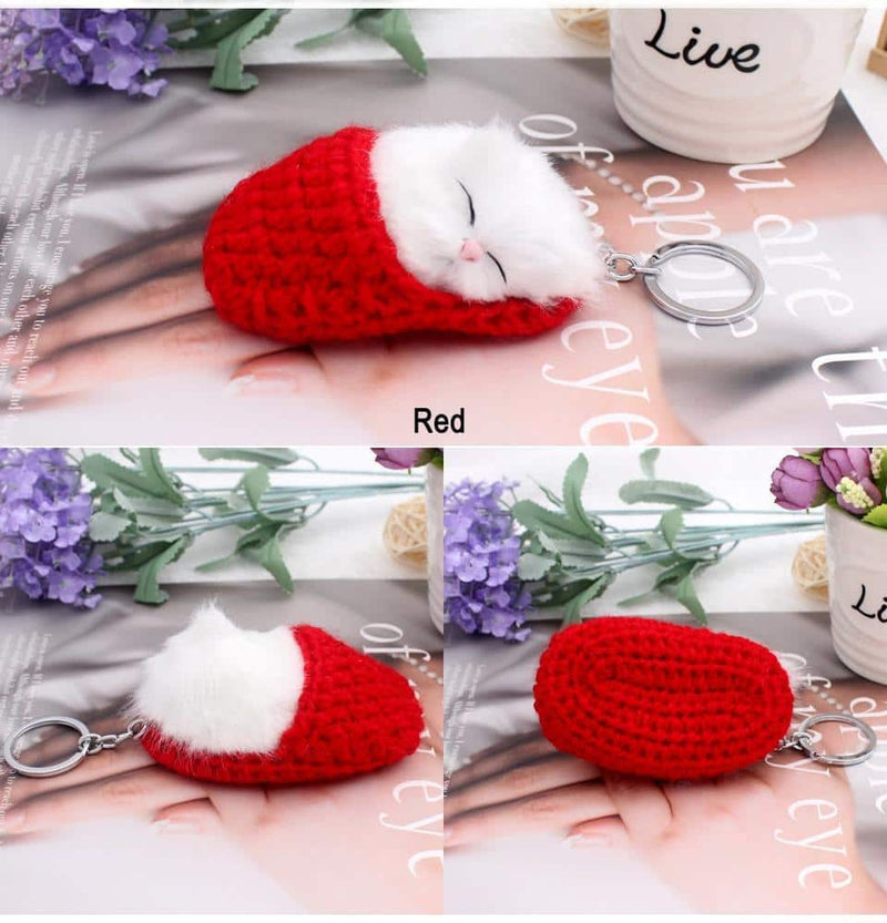 Porte Clef Pompom Chat Rouge