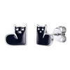 Boucles d'Oreilles Chat (Argent) Noir Coeur