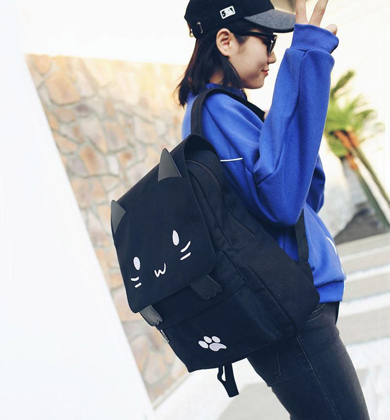 Grand Sac d'École Chat Noir