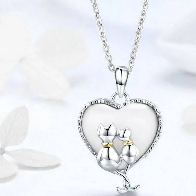 Pendentif Chat (Argent) Coeur de Nacre