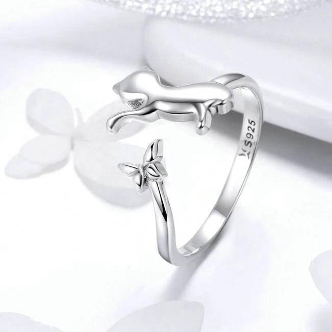 Bague Chat Chasse Aux Papillons