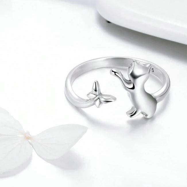 Bague Chat Chasse Aux Papillons