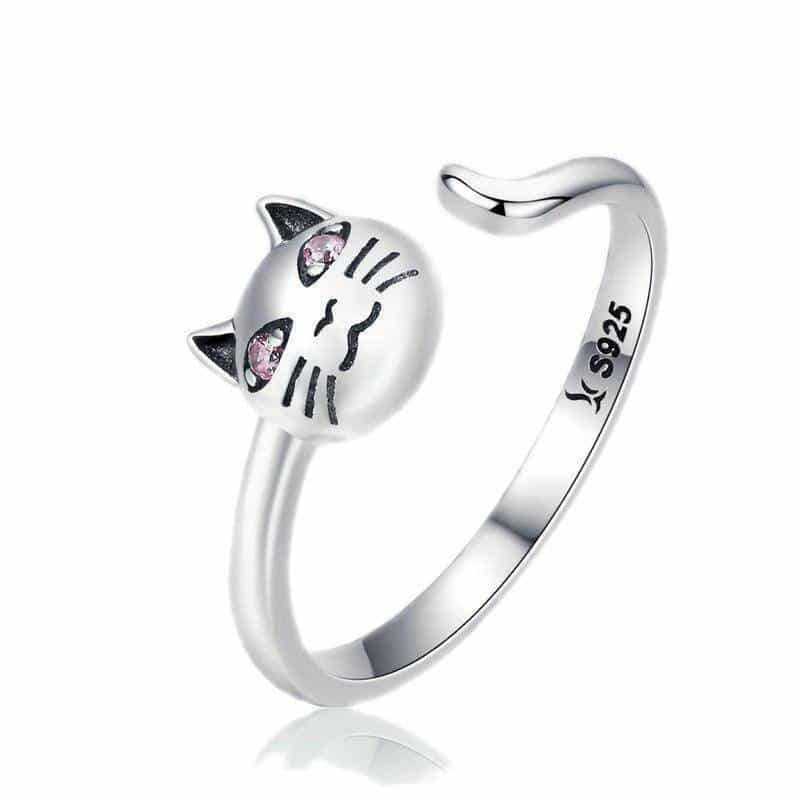 Bague Chat Tête Aux Yeux Diamants