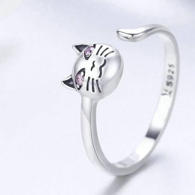 Bague Chat Tête Aux Yeux Diamants