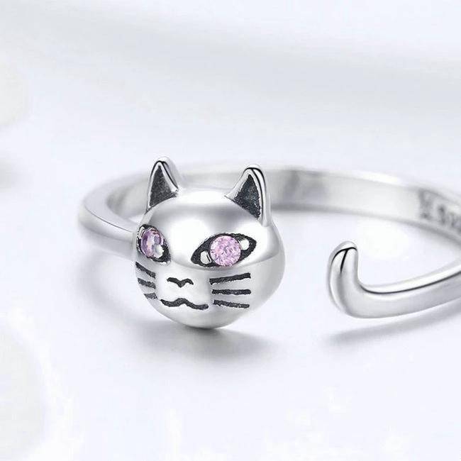 Bague Chat Tête Aux Yeux Diamants