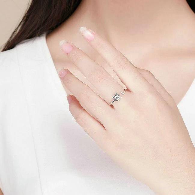 Bague Chat Tête Aux Yeux Diamants