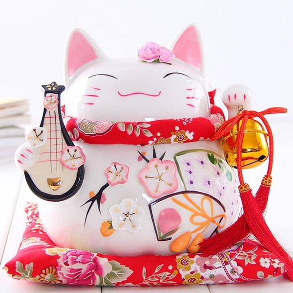 Maneki Neko Porcelaine Fleurs