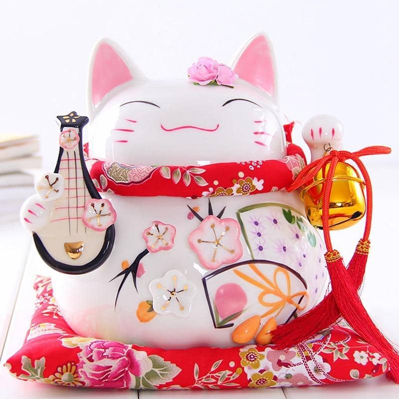 Maneki Neko Porcelaine Fleurs