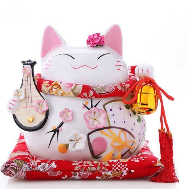 Maneki Neko Porcelaine Fleurs