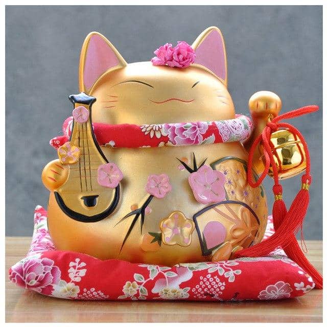 Maneki Neko Porcelaine Fleurs
