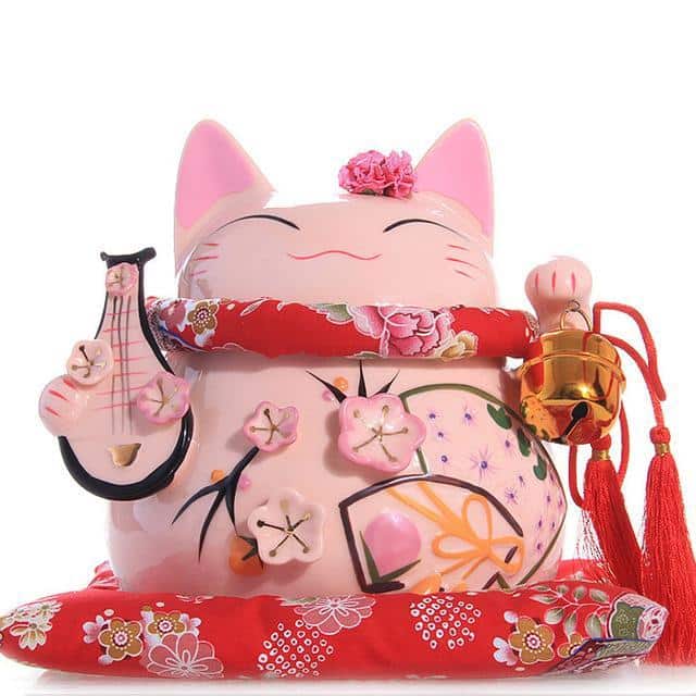 Maneki Neko Porcelaine Fleurs