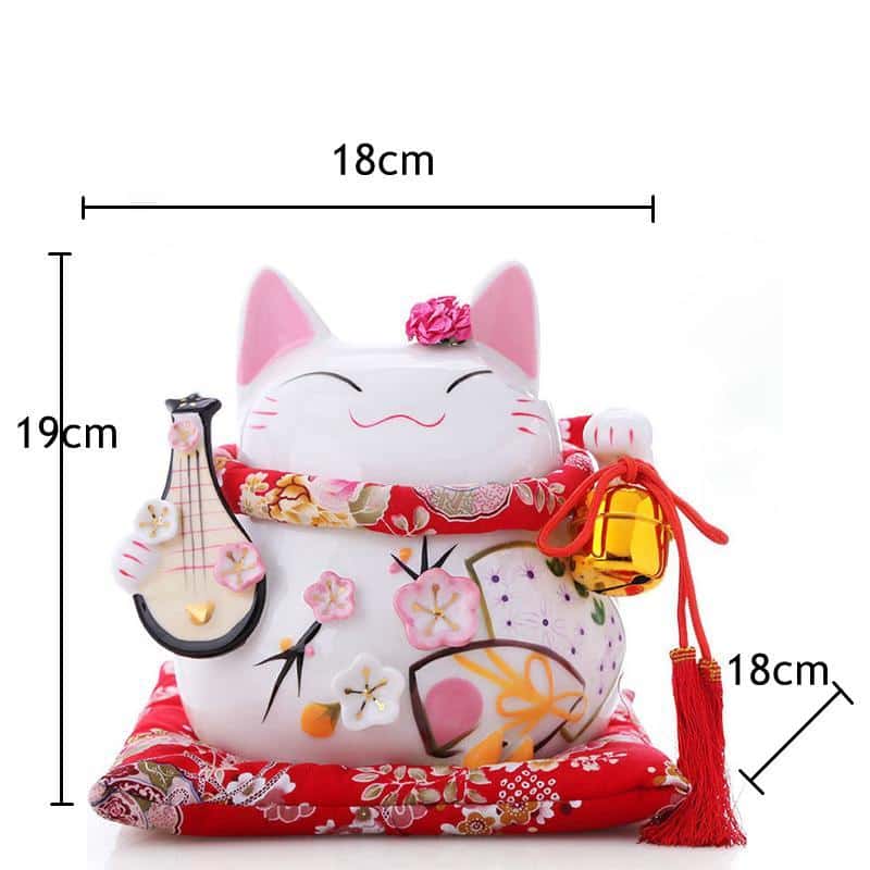 Maneki Neko Porcelaine Fleurs