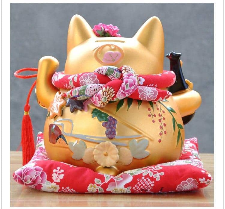 Maneki Neko Porcelaine Fleurs