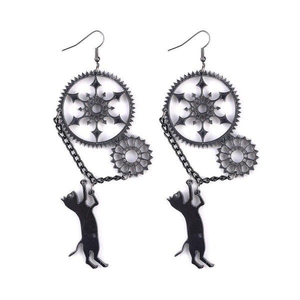 Boucles d’Oreilles Chat (Acier) Steampunk