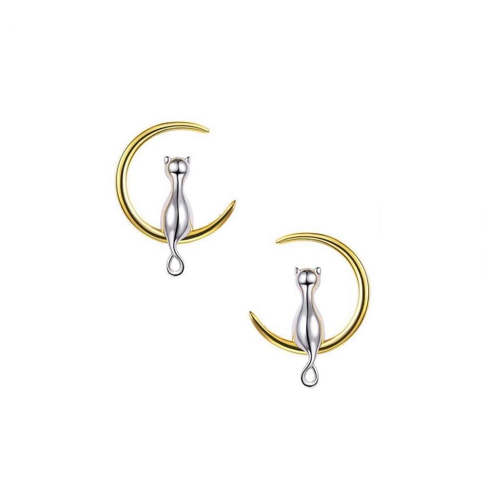 Boucles d'Oreilles Chat (Argent) Or Lunaire
