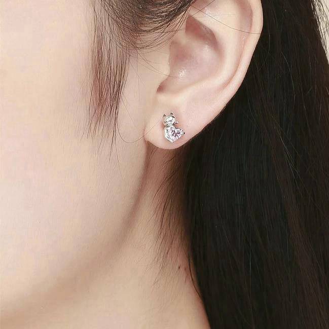 Boucles d’Oreilles Chat Mon Cœur Rose