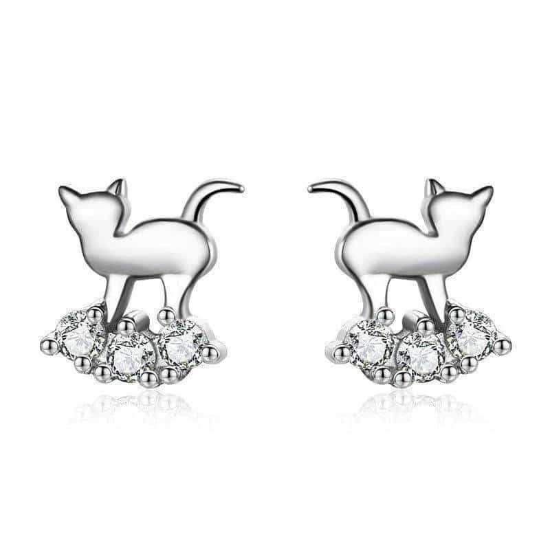 Boucles d'Oreilles Chat Nuage de Diamants