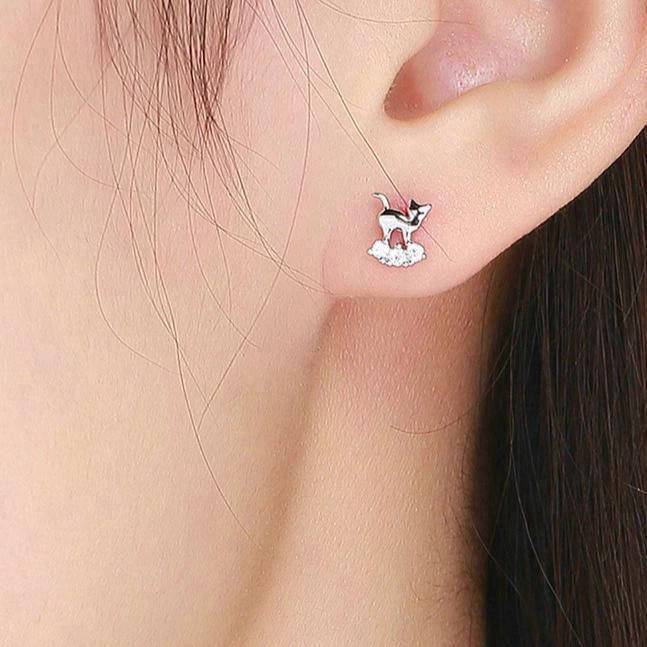 Boucles d'Oreilles Chat Nuage de Diamants