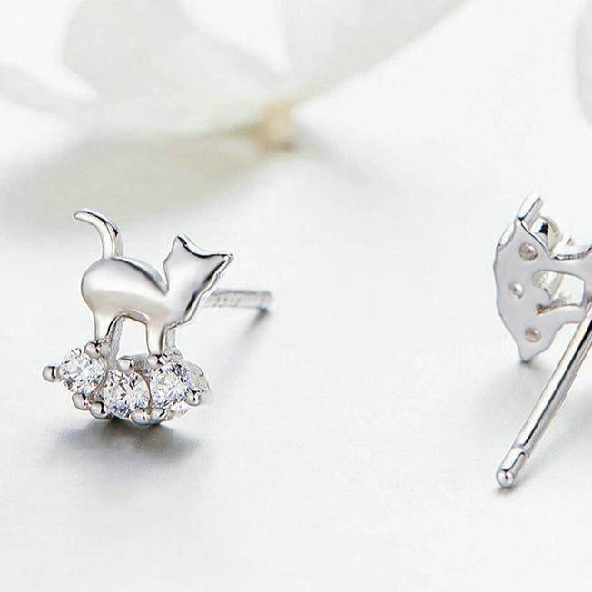 Boucles d'Oreilles Chat Nuage de Diamants