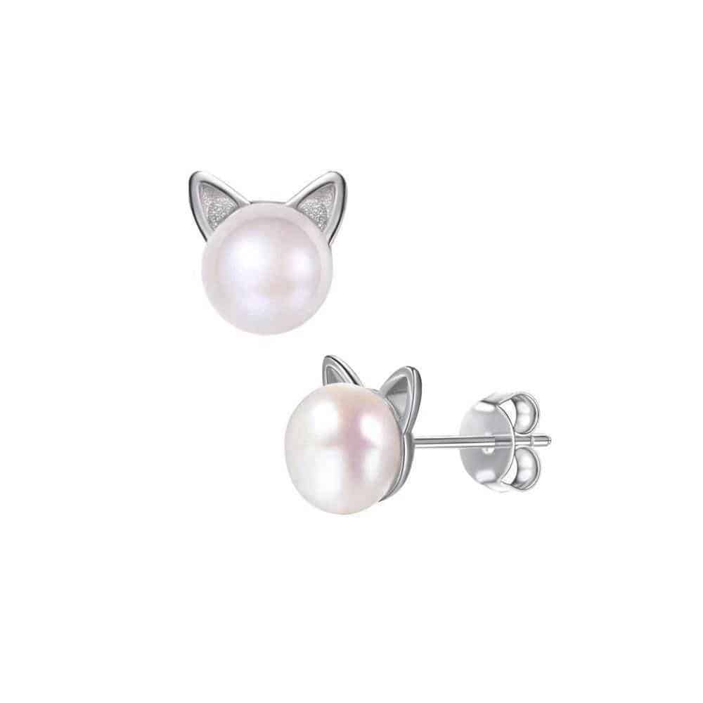 Boucles d'Oreilles Chat Perle de Coeur
