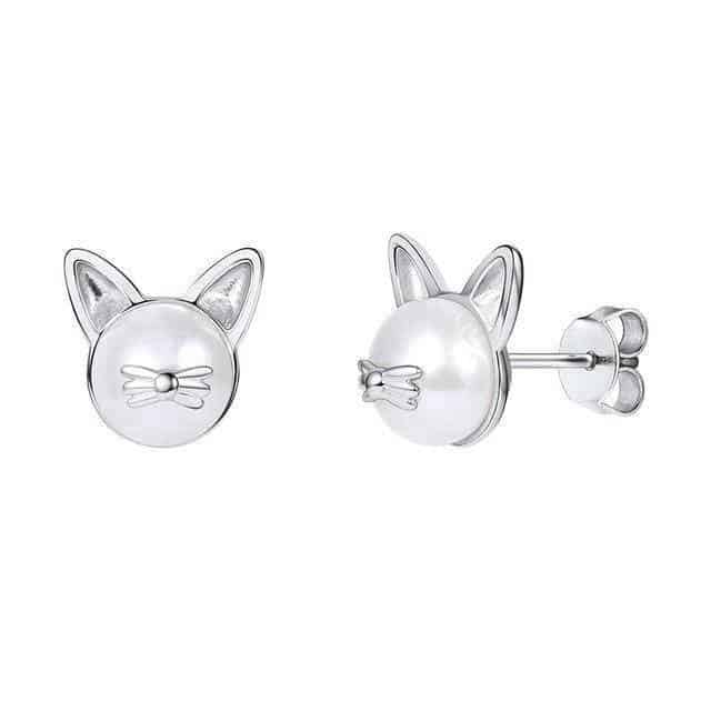 Boucles d'Oreilles Chat Perle de Coeur