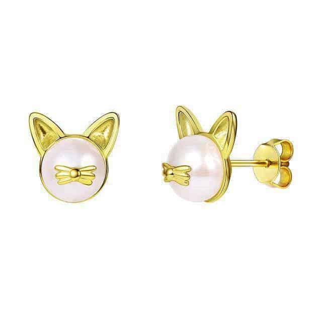 Boucles d'Oreilles Chat Perle de Coeur