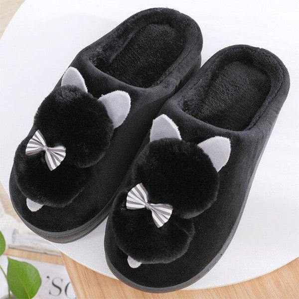 Chaussons Chat Pantoufles Femme Noir