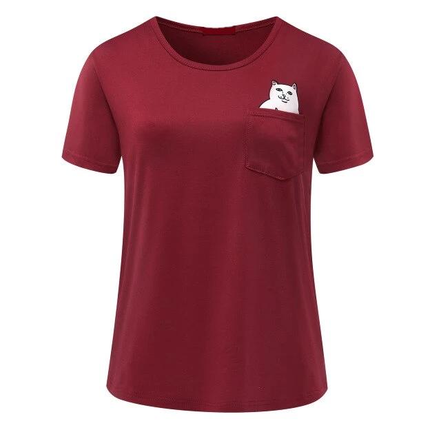 T-Shirt Chat Poche & Doigt d'Honneur