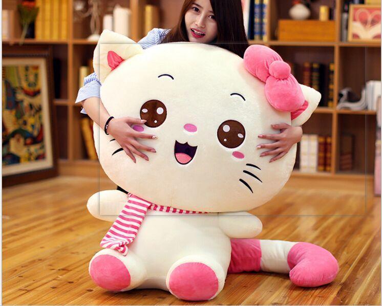 Grande Peluche Chat Blanc et Rose